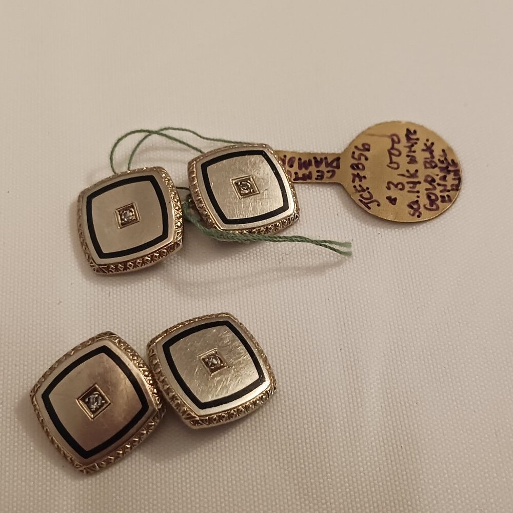 Gorgeous 14K White Gold Cufflinks – Diamonds – Jeweler’s Tag - $3,000 – Vintage